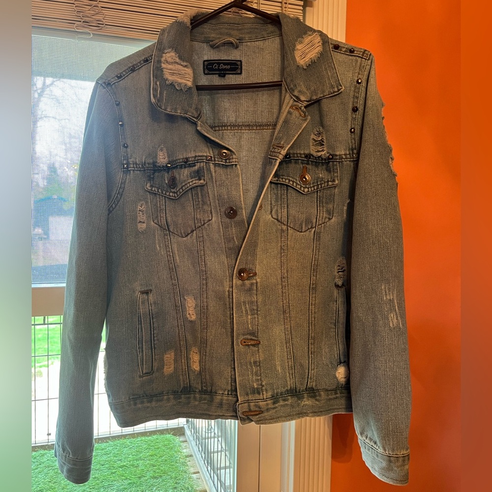 Ci Sono Distressed Denim Jacket - Light Blue